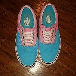 Van's baby blue and baby pink laced Vans